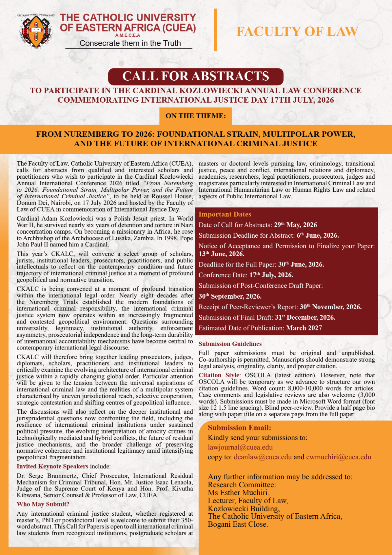 Cardinal Kozlowiecki Annual Law Conference 2026 - Call for Abstracts