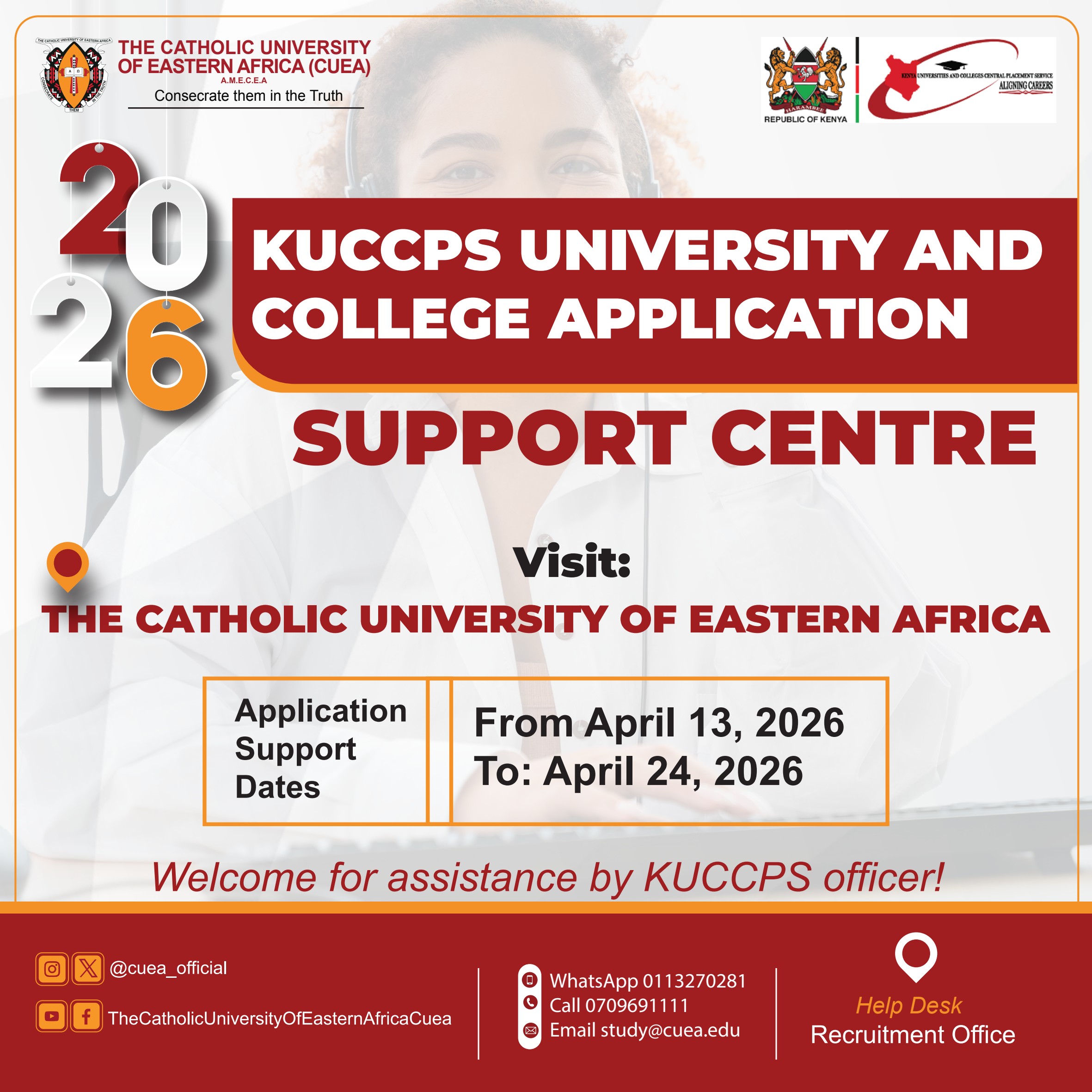 KUCCPS University & College Application Support Centre Now Open at CUEA
