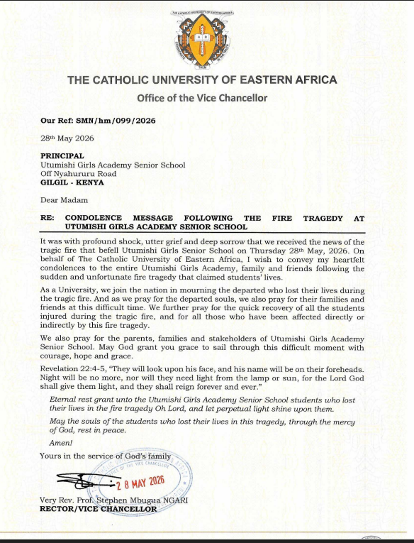 Condolence Message from the Vice Chancellor: Utumishi Girls Academy Fire Tragedy